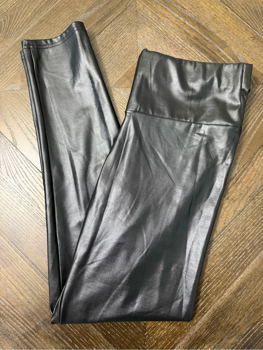 SHEIN Black Satin-Look Leggings with Brand Tag